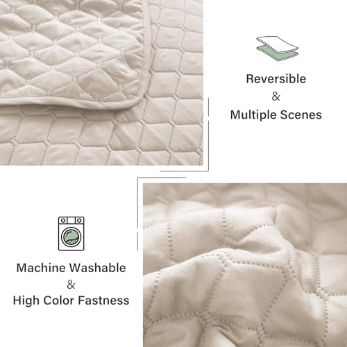 Exclusivo Mezcla Reversible King Size Quilt Bedding Set, Beige Cream