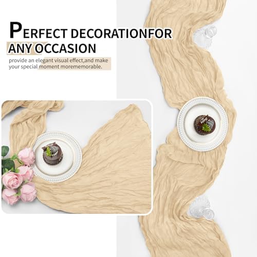 12 Pack Beige Cheesecloth Table Runner 10Ft, Gauze Table Runners 21.5