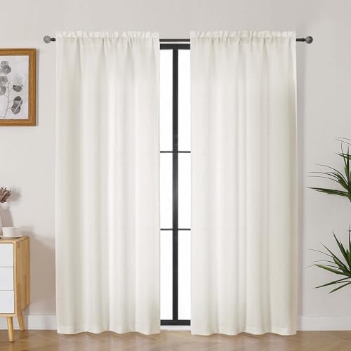 Lecloud Bessie Ivory Curtains 72 Inches Long 2 Pcs, Dual Rod Pocket