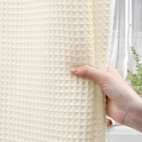 Stall Waffle Shower Curtain Heavyweight Cotton Fabric Ivory 48Wx72L