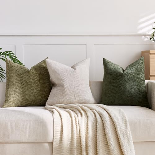 Throw Pillow Covers 20x20 Inch Set of 2, Textured Leaf Style, Beige