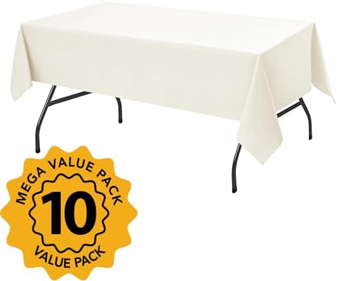 10-Pack Ivory Tablecloths for Rectangle Tables, 60 x 102 Inches