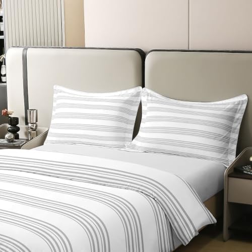 Feelyou Stripes Duvet Cover 100% Cotton King Size Solid Color Bedding