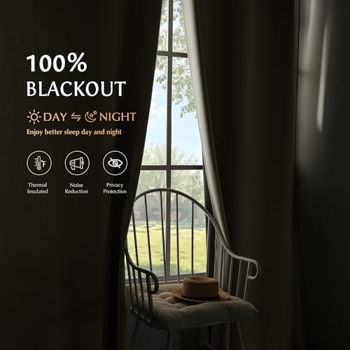 Beauoop Cream 100% Blackout Curtains for Bedroom Living Room 52x84 2