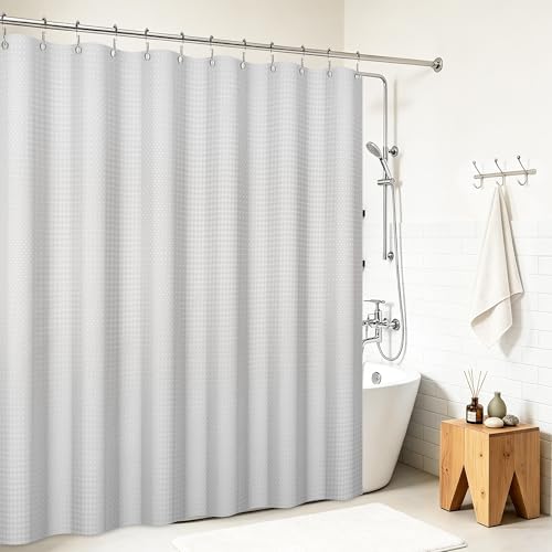 Gray 72 x 72 Inches Shower Curtain, Hotel Luxury Waffle Fabric