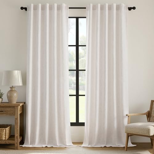 MIULEE Thick Linen Curtains, 42Wx120L, 2 Panels Nautral Light