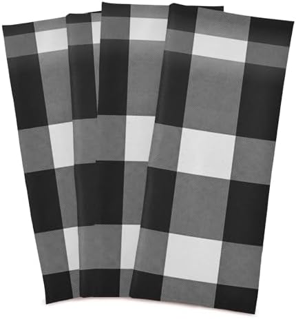 Kitchen Towels and Dishcloths Set, Black White Grey Plaid