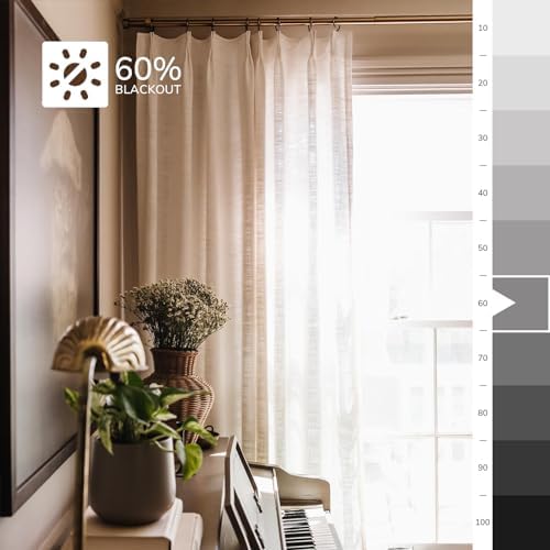 TWOPAGES Pinch Pleated Linen Curtain for Living Room, 52Wx108L, Taupe