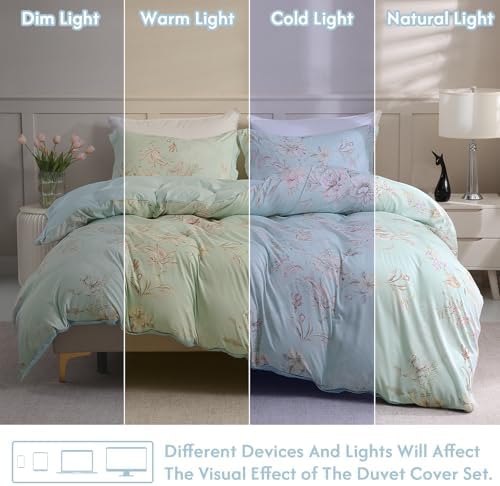 LONAVA Queen Flower 3 Pcs Duvet Cover Set, Breathable Soft Microfiber