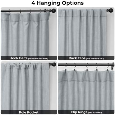 Faux Linen Curtains for Living Room (1 Panel) - 50W X 108L, Heather