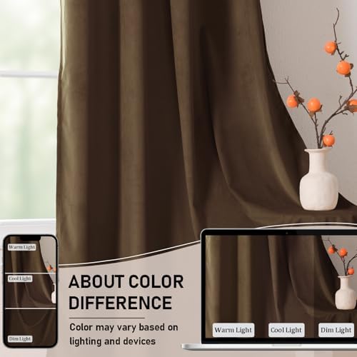 JIUZHEN Brown Velvet Curtains 72 inches Home Deco Privacy Protect