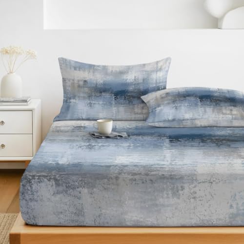 Blue Gray Graffiti Texture 3 Piece Fitted Sheets Twin XL Size Fit