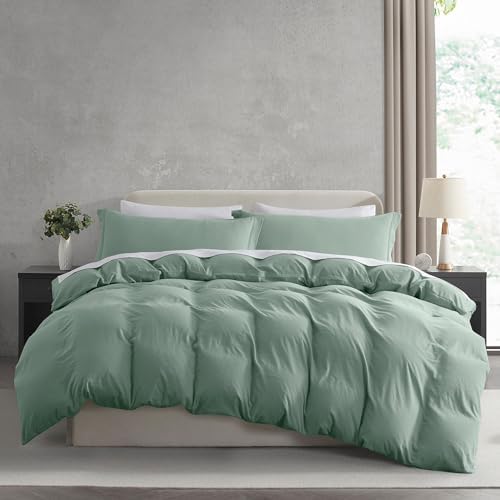 Nestl Sage Green Duvet Cover Queen Size - Soft Double Brushed Queen