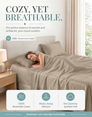 LANE LINEN 450TC Cotton Full Sheet Set - Silky Smooth Sateen Weave