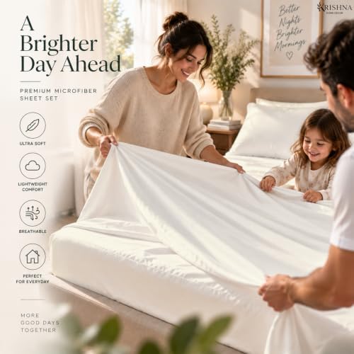 Full 4 Piece Bed Sheet Set - 15" Deep Pocket, Soft Lightweight Ivory