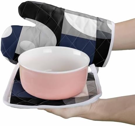 Quilted Cotton Terry Cloth Oven Mitt, Pot Holder Abstract Stitching