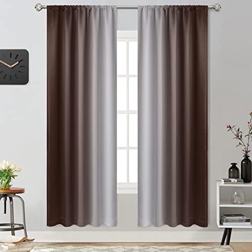 Yakamok Brown Room Darkening Ombre Curtains for Livingroom 72 inches