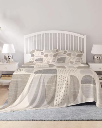 Queen Size Sheet Set 4 Pieces Beige Dots Semicircles Fitted Sheets