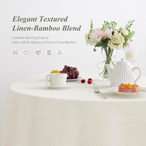 Linen World Round Linen Blend Tablecloth 90" Inch,Linen Loook Soft