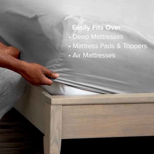 Bare Home Deep Pocket Fitted Sheet (Twin XL - 22" Pocket, Light Grey)