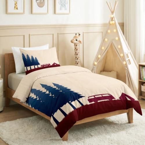 King Duvet Cover Set Soft Microfiber Retro Camping