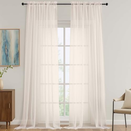 OVZME Cream Sheer Curtains 120 Inches Long 2 Panels Set, 59 Inch Extra