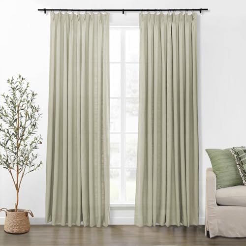 Pinch Pleated Cotton Linen Curtains 96 Inches Long, 2 Panels