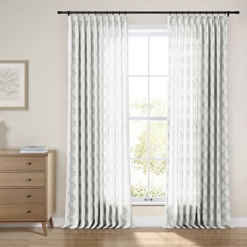 TWOPAGES Linen Pinch Pleated Semi Sheer Curtain,Grey,36Wx108L,1 Panel