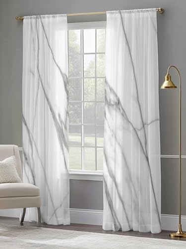 Sheer Curtains 108 Inches Long 2 Panels Set for Living Room, Marble