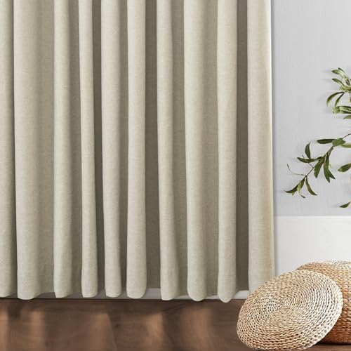 Beige Blackout Window Curtains 108 inches Long, Double Pleated Faux