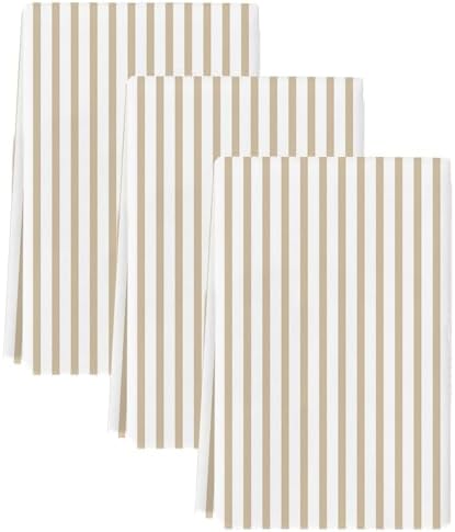 Thin Beige Striped Kitchen Towels Set of 3, Absorbent Dish Towels for