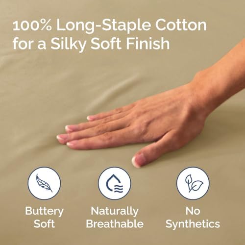 Cotton Fitted Sheet Twin Size - 100% Cotton - 400 Thread Count - Beige