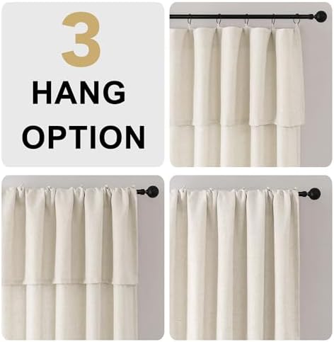 H.VERSAILTEX Linen Semi-Sheer Curtains 63 Inch for Living Room, Ivory
