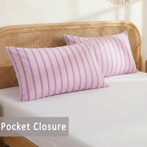 Merryword 100% Cotton Pillow Cases, Standard Size Pillowcases, Pink &