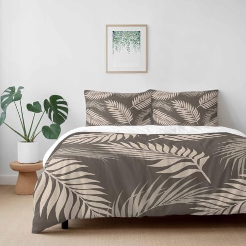 Rustic Palm Leaves Duvet Cover Cal. King Size, Tropical Leaf Botanical