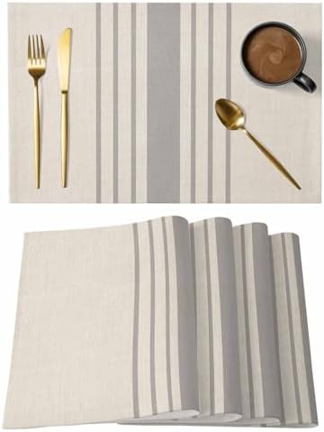 Watercolor Grey Striped Line Placemats Set of 4 Washable Table Mats