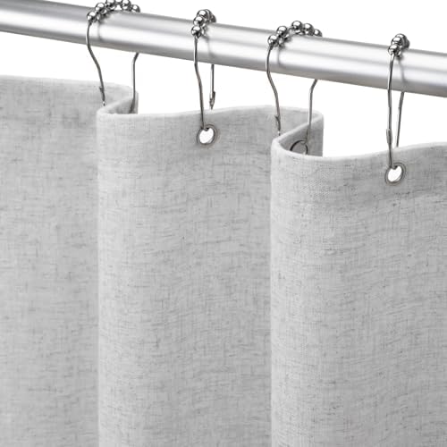 Linen Shower Curtain Grey Boho Farmhouse 72" W x 72" L