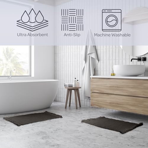 Bathroom Rugs - 2-Piece Waffle Bath Mat Set for Boho Bathroom Decor