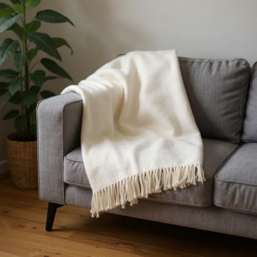 HomeRoots 55" X 70" Cream Cotton Blend Plush Throw Blanket with Fringe