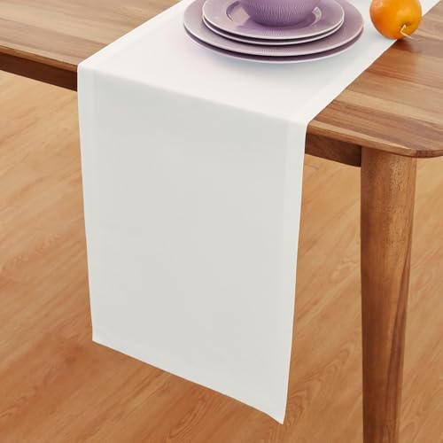 Solino Home Cotton Linen Table Runner White, Dru Cotton Linen