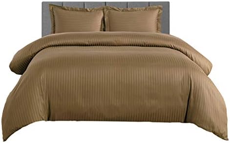 3 Piece Zipper Clouser California King Size Stripe Duvet Cover Taupe