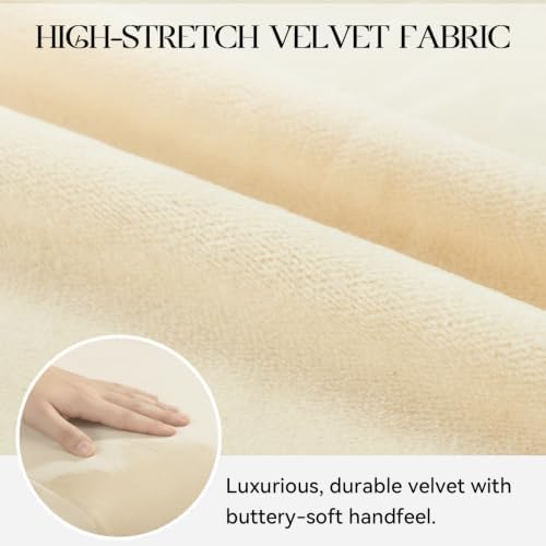 MOSAYT Velvet Stretch Chair Covers for Dining Room Set of 6, Beige