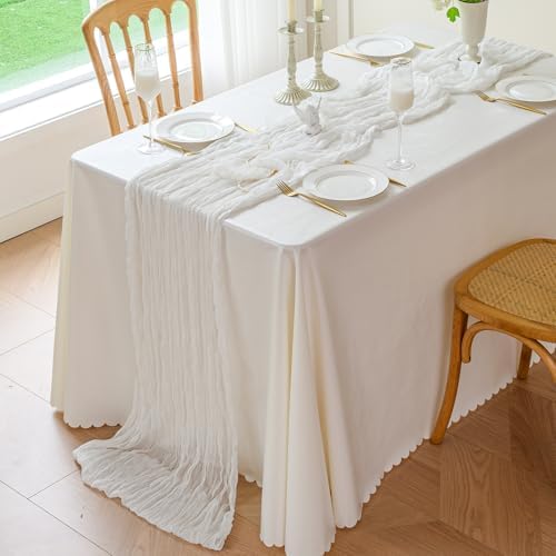 Sioloc Ivory White Cream Cheesecloth Table Runner 120'' x 35'', Spring