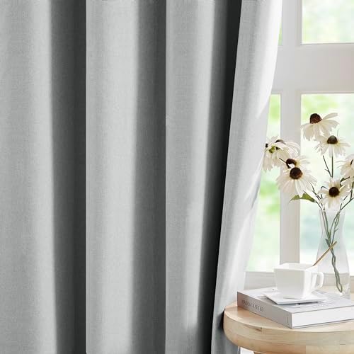 Jubilantex Faux Linen Blackout Curtains Grey Grommet Top 63" L 2