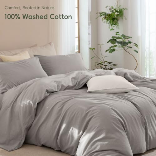 JIYUAN Twin Washed Cotton Duvet Cover Set, 2-Piece, Relaxed Linen Feel