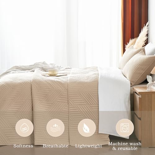 Davulos King Quilt Bedding Set,Beige Ultrasonic King/Cal King Quilt