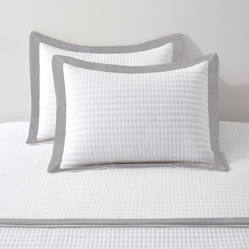 Bonlino White Quilt Set King Size - Farmhouse Soft Striped Stitch