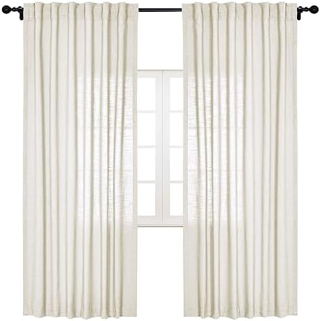 cololeaf Linen Curtains Natural White Curtains 96 inches Long Neutral