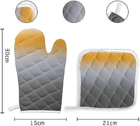 Quilted Cotton Terry Cloth Oven Mitt, Pot Holder Yellow Grey Gradient