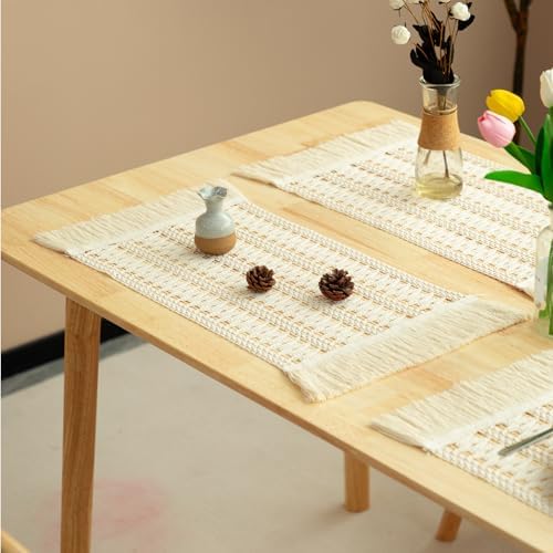 Handmade Boho Placemats Set of 6 - Natural Cotton Burlap and Water